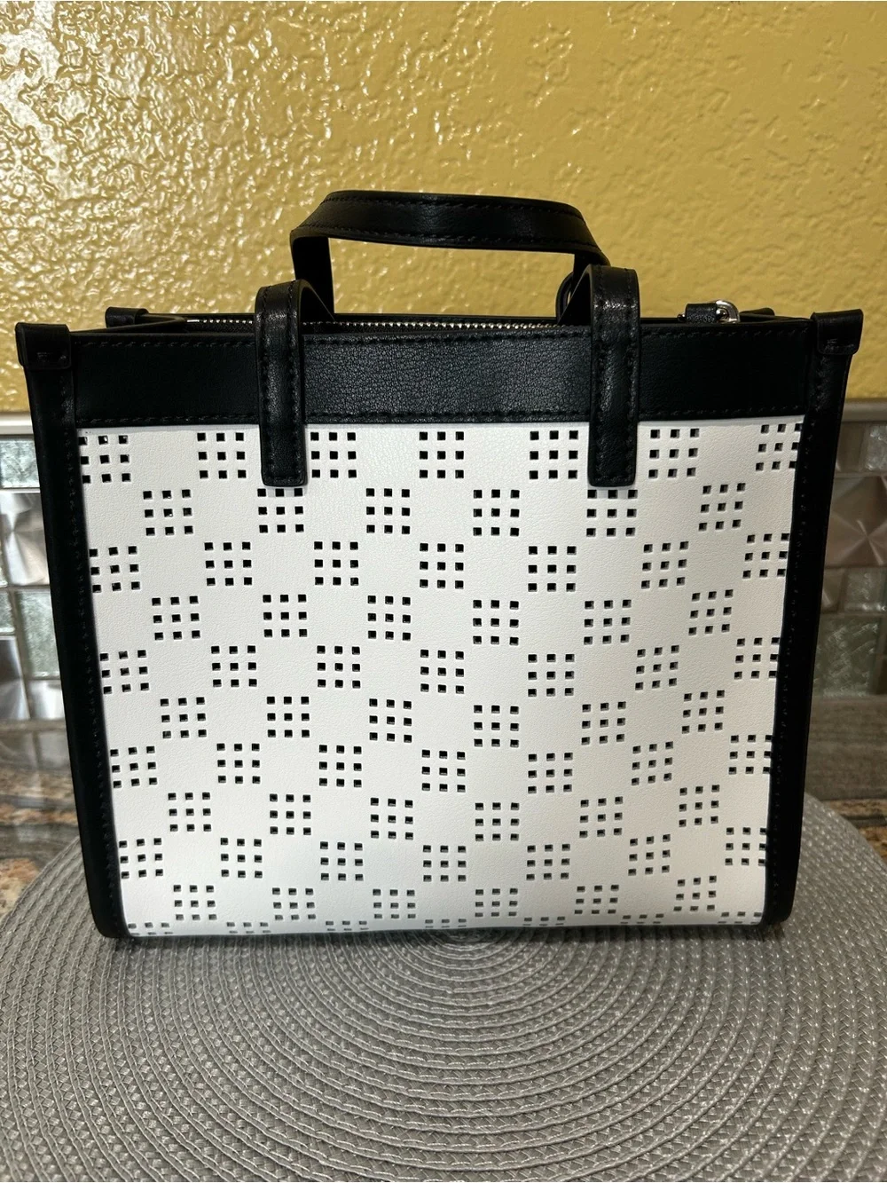 Marc Jacobs Black and White Perforated Mini Tote with Padlock